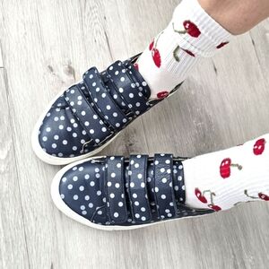 MaxMara Weekend | blue polka-dot leather tennis prep sneakers | WMS 6